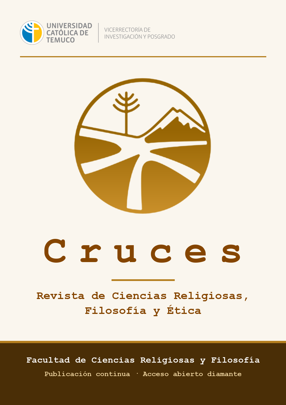 Cruces. Revista de Ciencias Religiosas, Filosofía y Ética: cover with the journal emblem and the Universidad Católica de Temuco logo.